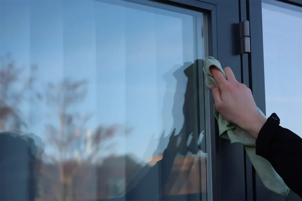 Vinduespudser Herlev aftørrer kanter efter vinduespudsning