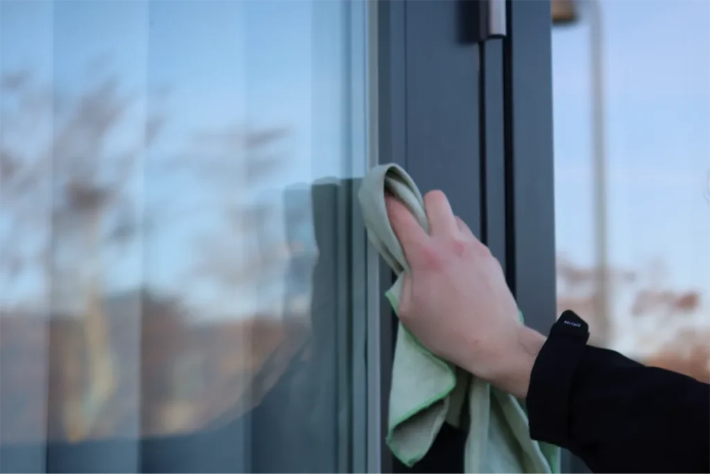 Vinduespudser Vallensbæk aftørrer kanter efter vinduespudsning